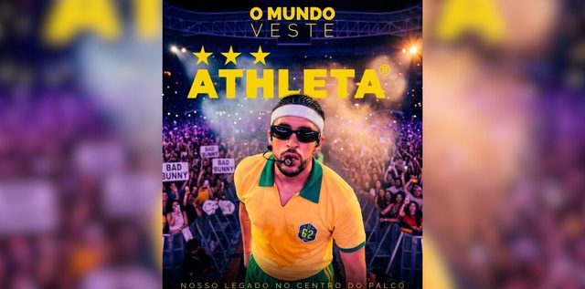 Bad Bunny reacende a Athleta com camisola retrô da seleção brasileira em São Paulo — Máquina do Esporte