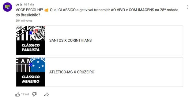 GeTV usa votação no YouTube para definir clássico do Brasileirão e acelerar crescimento do canal — Máquina do Esporte